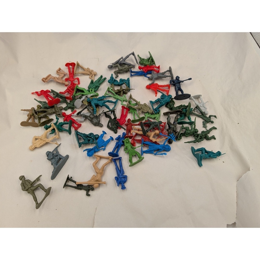 60 Processed Plastic 2" Toy Figures Army Men Cowboys Indians Multiple Colors